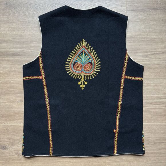 VTG 70s 80s Velvet Vest Embroidery Boho Women’s Size S-M Black Gold Jimi Hendrix - Picture 2 of 8